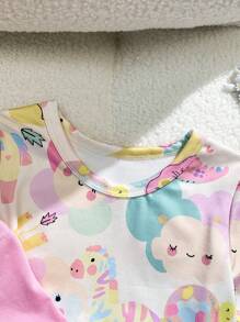 Conjunto de ropa casual elegante y fresco para bebé niña de 4 piezas con estampado de león divertido en color rosa para primavera/verano, incluye camiseta de manga larga y pantalón largo - Multicolor - Ver 4