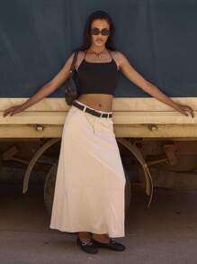 MUSERA Maxi Carpenter牛仔半身裙，90年代春夏性感风 - 米色 - 查看 6