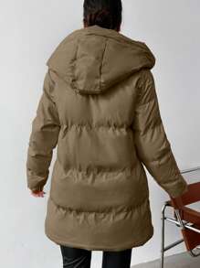 RueChic Women'S Shiny Hooded Padded Jacket - Camel - View 2
