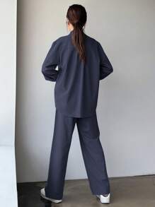 DAZY 2pcs/Set Women Business Casual Solid Color Shirt And Pants Suit,Fall Clothes