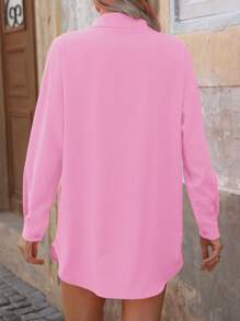 EMERY ROSE Solid Drop Shoulder Shirt For Spring And Summer Fall Cloth For Women - Pink - View 2