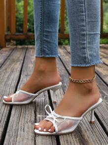 Red Summer New Mesh Respirabil vârf deschis Sandale cu toc înalt Sandale stiletto minimaliste versatile pentru femei - alb - Vizualizare 4