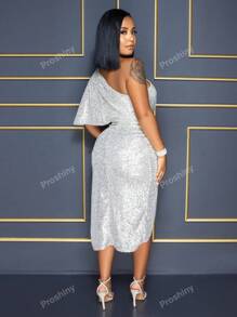 Sexy One Shoulder Sparkly Evening Party Gown Burgundy Lady Bling Robe De Soiree Prom Sequins Homecoming Dresses Elegant Cocktail Semi Formal Wedding Guest Dress, For Birthday, Graduation, Dinner