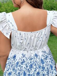 Dreamara Blouse à manches évasées avec imprimé floral romantique, décolleté en cœur, pour femmes grande taille. Tenue de rentrée scolaire
