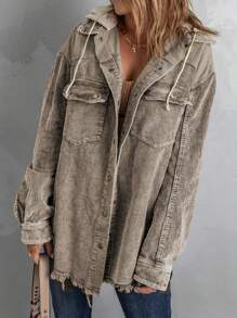 CILKOO Women's Minimalist Everyday Hooded Long Sleeve Regular Jacket - Brown - View 3