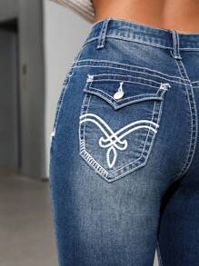 SHEIN ICON Women Flared Jeans With Pockets, Casual And Versatile - Light Wash - View 5