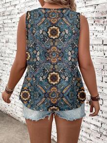 EMERY ROSE Top sin mangas de estilo vintage y casual con estampado para mujeres talla grande, para el verano