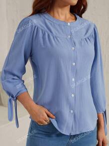 DEARCASE Women's Spring/Summer Solid Color Single-Breasted Shirt With Solid Knot Cuff