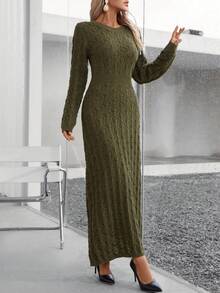 Mori Style Long Sleeve Hollow Knitted Dress (Random Pattern) - Green - View 3