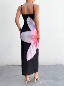 RueChic Black Mesh Printed Long Dress - Black - View 2