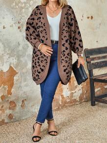 Plus 豹纹落肩开衫，棕色女式开衫 - 彩色 - 查看 6
