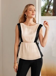 MOTF PREMIUM 拼色束腰無袖襯衫 - 彩色 - 查看 9