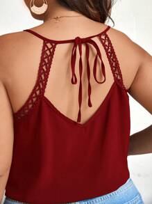 SHEIN Frenchy 大码女式纯色露背系带休闲背心，夏季 - 酒紅色 - 查看 6