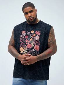 Manfinity VCAY 男士加大碼休閒針織花卉印花無袖背心，適合夏季和日常穿著