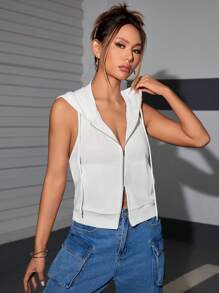 Easithlete Sudadera sin mangas con capucha de yoga y deportes en unicolor para verano, con cordón trasero descubierto