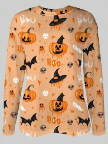 INAWLY Camiseta de manga larga con cuello redondo estampada de Halloween - Blanco - Ver 5