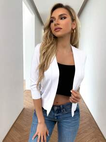 Pariaura Casual Solid Color V-Neck Short Knitted Cardigan With Mid-Length Sleeves, Spring/Summer - White - View 3