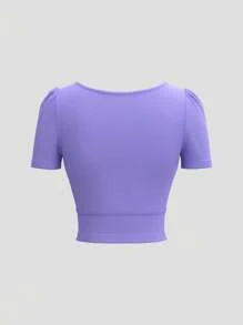 SHEINNeu Camiseta sólida con lazo simple en la parte delantera de manga corta