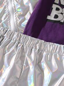 Conjunto casual de hip-hop y streetwear Harajuku para niños con láser plateado/morado deportivo en la nueva llegada de otoño, que incluye 3 piezas - Multicolor - Ver 3