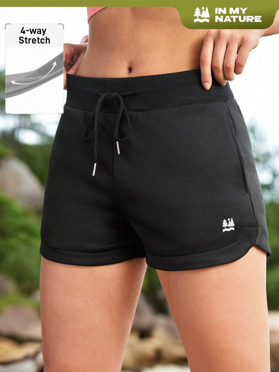 In My Nature 女士針織短褲，適用於戶外露營、遠足、城市通勤 - 黑色 - 查看 1