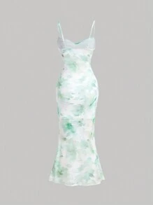 SHEIN MOD Purple Tie Dye Romantic & Elegant Girl's Cami Dress - Green - View 2