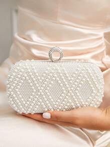 SHEIN Belle 女士、女士、新娘、伴娘、婚礼嘉宾、蜜月、婚礼、新娘送礼会、晚装包 优雅、珍珠 - 米色 - 查看 2