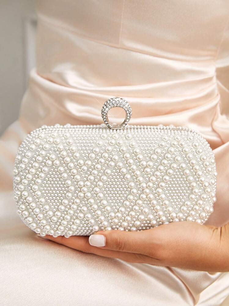 SHEIN Belle 女士、女士、新娘、伴娘、婚礼嘉宾、蜜月、婚礼、新娘送礼会、晚装包 优雅、珍珠 - 米色 - 查看 2