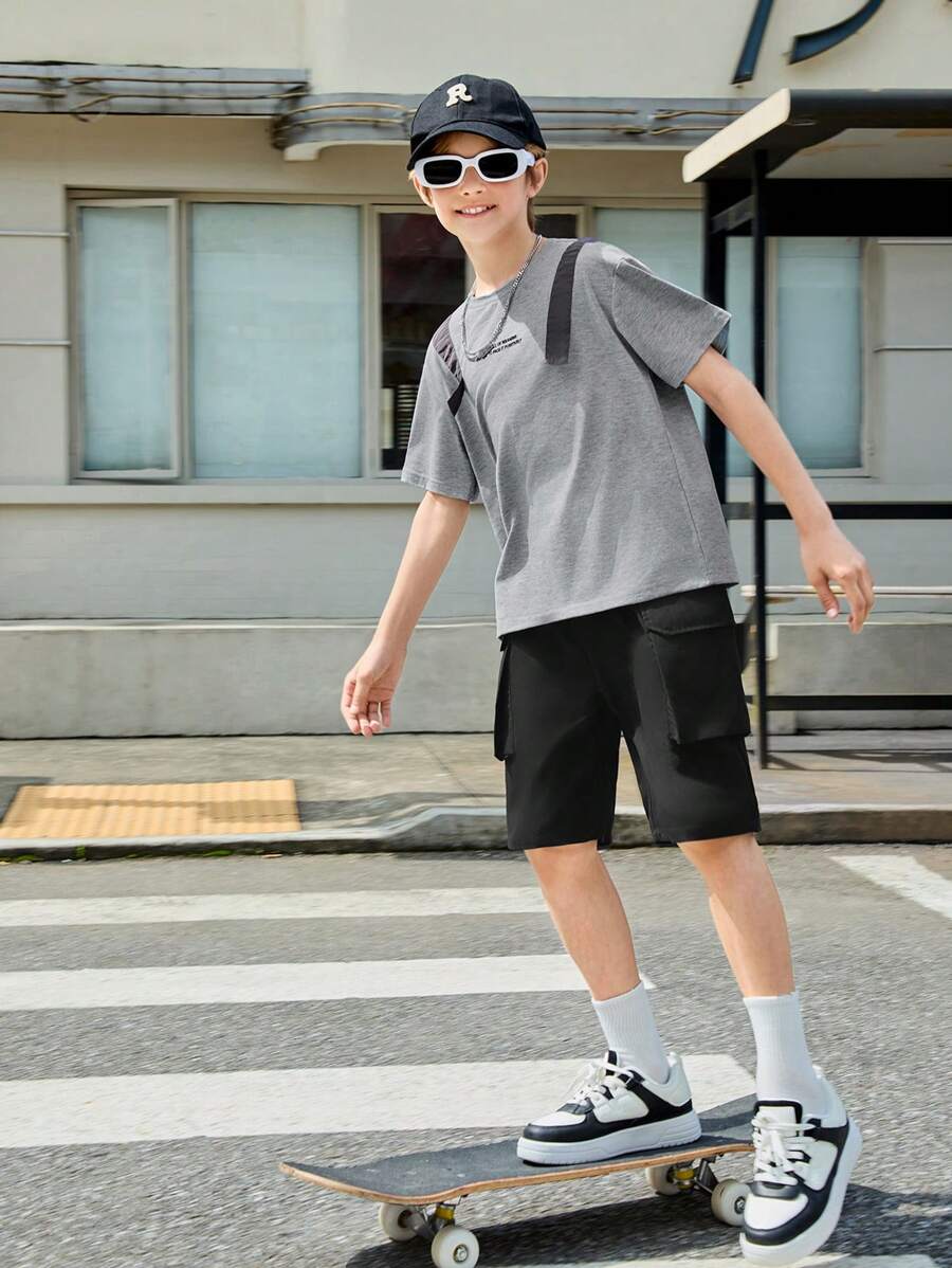 SHEIN Tween Boys' Fashionable 2pcs Set Backpack & Pocket Set - Grey - View 1