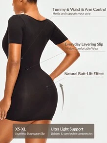 SHAPORA Seamless Shapewear Slip Dress Body Shaper Bust& Butt Lifter-Arm Tummy Waist Thigh Control - Black - View 2