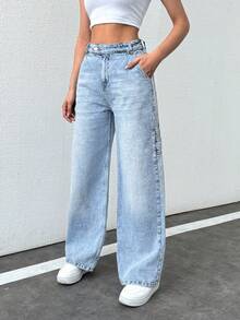 RueChic COTTLINE WOMENS STRAIGHT LEG JEANS - Medium Wash - View 5