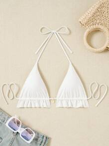 Swim Mod Women's Solid Color Simple Daily Halter Neck Tie Swimwear Top Summer - White - View 6