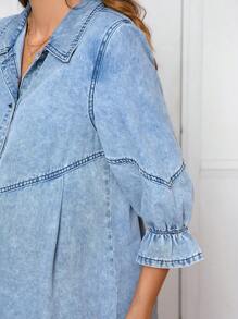 SHEIN Vestido de mezclilla premamá holgado, diario, con botones, a la moda y combinable con todo - Lavado ligero - Ver 5