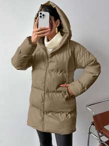 RueChic Women'S Shiny Hooded Padded Jacket - Camel - View 4