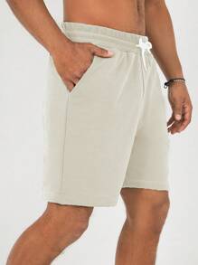 RueChic Men Coconut Tree Print Drawstring Waist Shorts - Apricot - View 3