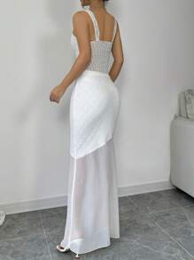 Chiquease Women's Summer Elegant Lace Ruffle Strap Skirt Set Featuring Mesh Splice And Mermaid Skirt - White - View 2