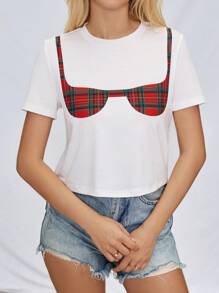 SHEIN Essnce Spring/Summer New Printed Bra Top Women's T-Shirt 2pcs Set, Best Friends - White - View 11