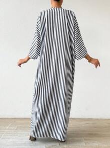 Chiquease Casual Striped Batwing Sleeve Dress For Spring And Summer - Black and White - View 2