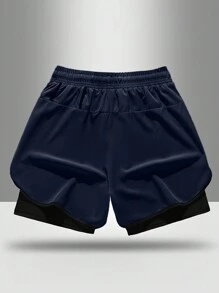 Men's Solid Color Minimalist Casual Sporty Lightweight Breathable Quick-Dry Shorts - Navy Blue - View 3