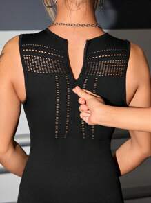 Easithlete Áo liền quần thể thao đơn vị không tay cắt lưới tương phản - màu đen - Xem 4