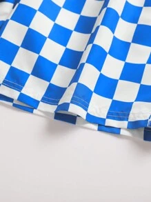 Manfinity Men's Vacation Checkerboard Printed Drawstring Loose Fit Beach Shorts - Blue and White - View 3