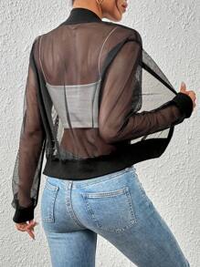 SHEIN LUNE Kurze, offene Jacke für Damen mit Lochmuster aus Netzstoff für den täglichen Gebrauch