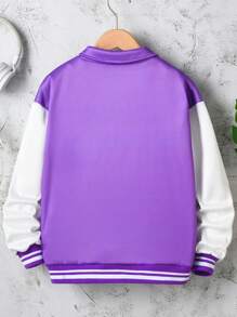 SHEIN Tween Girls Letter Graphic Two Tone Jacket Without Tee - Multicolor - View 2