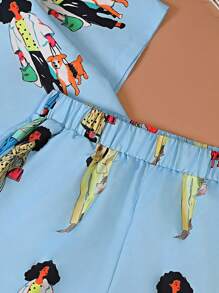 Teen Girls' Vacation Portrait Printed Shirt And Shorts Set - Blue - View 3
