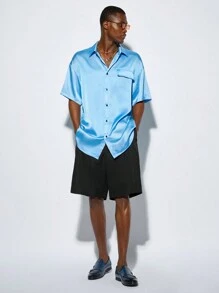 Manfinity VCAY 1pc Men Summer Gorgeous Woven Business Casual Party Oversize Satin Halloween Shirts Back To School