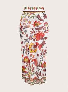 Swim Oasis Traje de baño informal de una pieza y falda de cubrimiento con estampado aleatorio para uso diario para mujer - Rojo - Ver 3