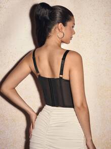 SHEIN SXY 夏季休闲优雅派对金属扣带不对称形状透明紧身胸衣上衣女式吊带背心