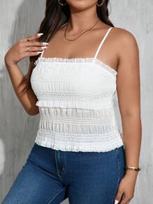 SHEIN Privé 大尺碼夏季優雅修身紋理面料浪漫約會女士白色背心