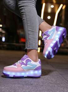 Light Up Shoes With 7 Colorful Led Lights, Rechargeable, Running Horse Light, Blinking Buckle, For Students Two Wheel Roller Skate Shoes,4 Wheels Stable, Rechargeable Light-Up Roller Shoes With 12 Modes