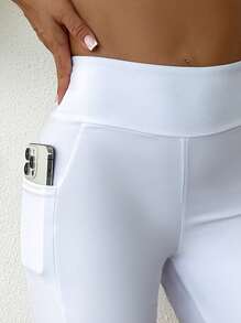 SHEIN Swim 女式纯色宽腰带泳裤，带侧袋，单件夏季 - 白色 - 查看 3