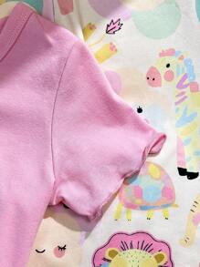 Conjunto de ropa casual elegante y fresco para bebé niña de 4 piezas con estampado de león divertido en color rosa para primavera/verano, incluye camiseta de manga larga y pantalón largo - Multicolor - Ver 10